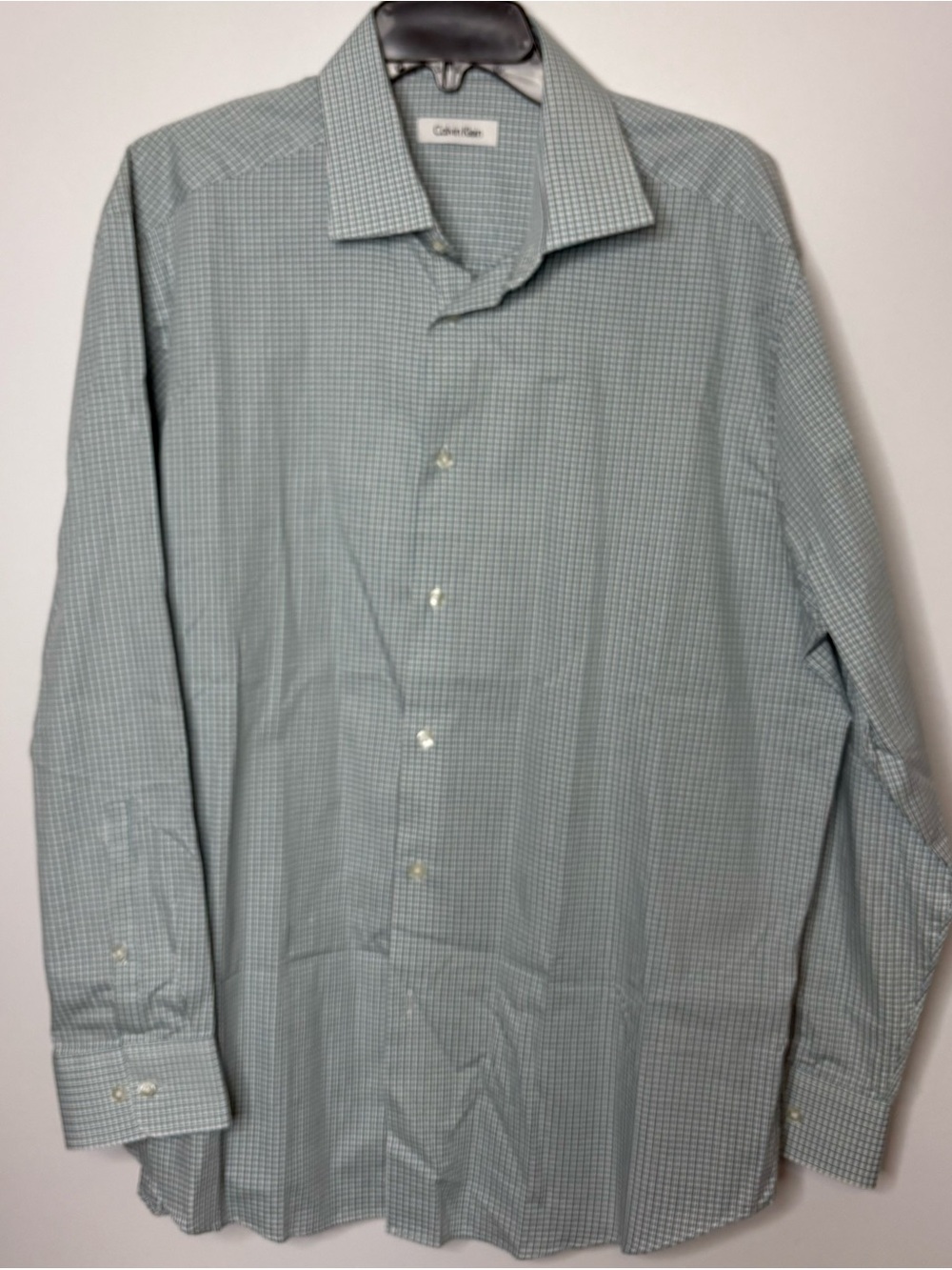 Calvin Klein Men's Light Green Micro-Check Dress Shirt NWOT
